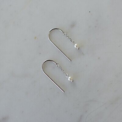 Mini Pearl Thread Earrings - Sterling Silver