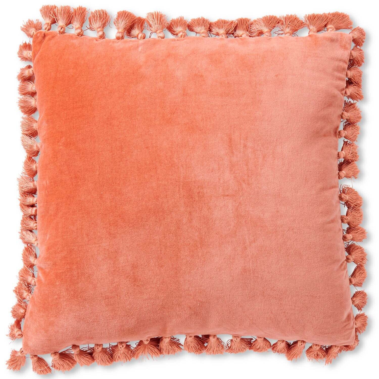 Velvet Tassel Cushion - Peach Pie