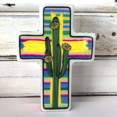 Large Cross Woodblock - Saguaro Mex