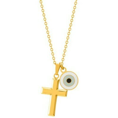 Natalie Gersa Steel Necklace Cross & Eye Charms