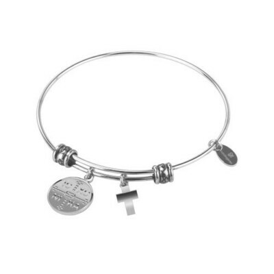 Natalie Gersa Steel Bangle Engraved Double Sided Charm And Cross