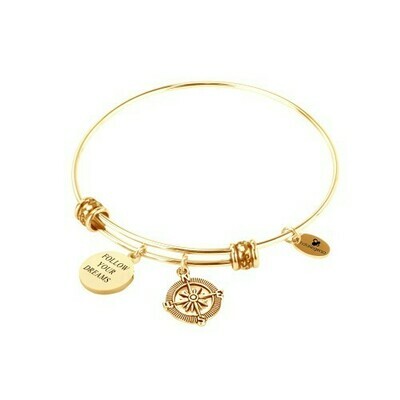 Natalie Gersa Steel Bangle Follow Your Dreams with compass charm