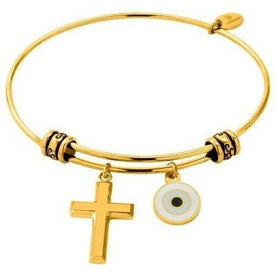 Natalie Gersa Steel Bracelet With Cross & Eye Charms
