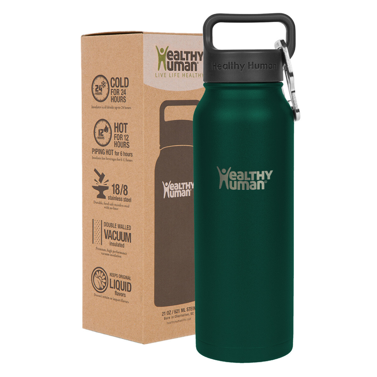 Healthy Human- Stein Bottle Pure Forest Green 621ml