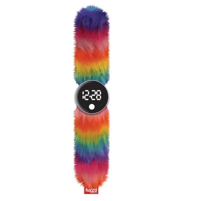 Watchitude: Ψηφιακό ρολόι τύπου σλαπ με λουράκι γουνάκι Rainbow