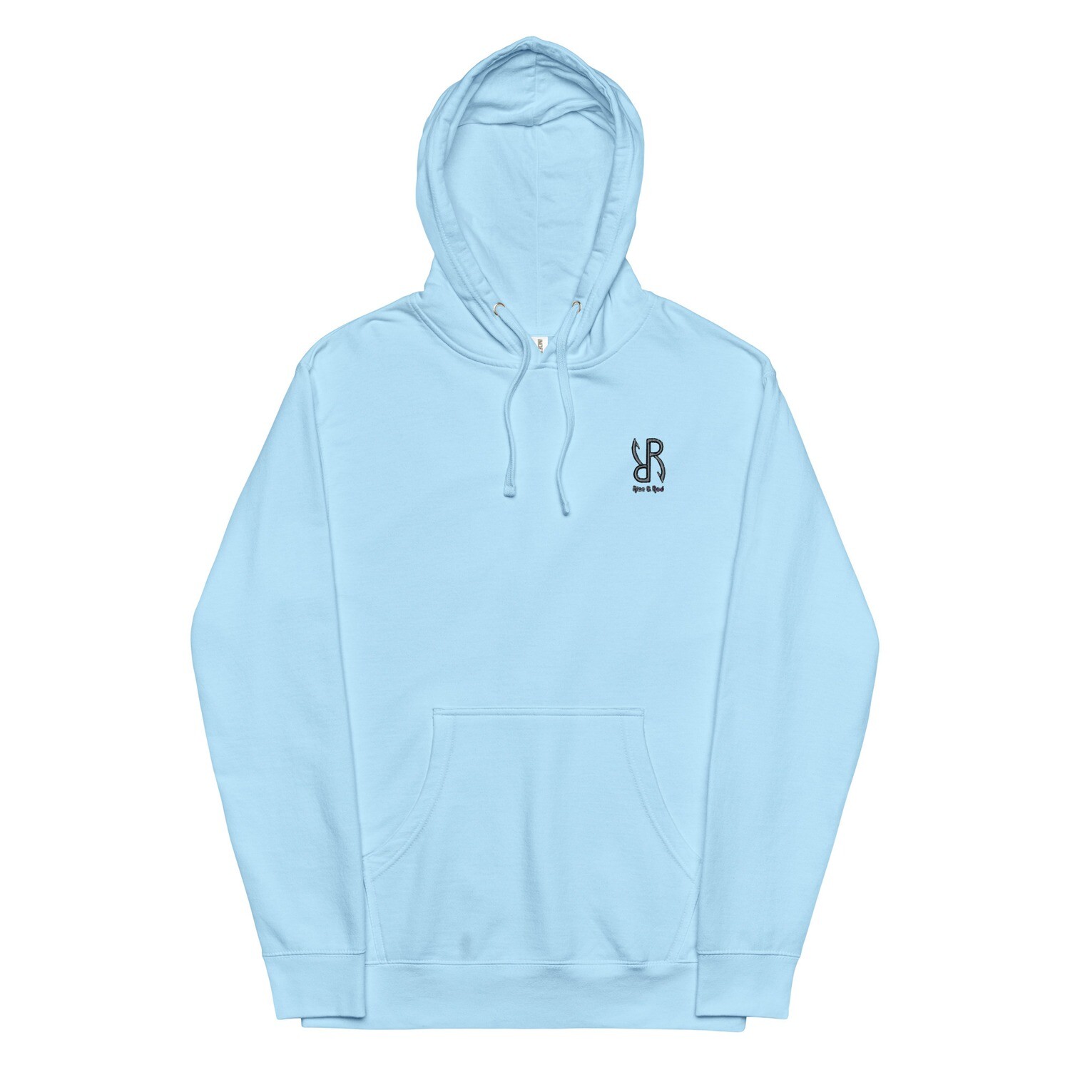 Rise & Rod - Embroidered Hoodie Blue Aqua, Size: S