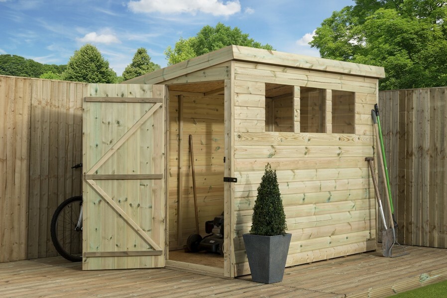 Pent Shed With Door In Side Panel Windows