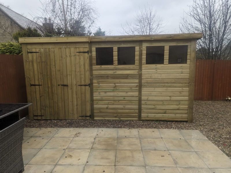 Pent Shed with Double Door & Windows