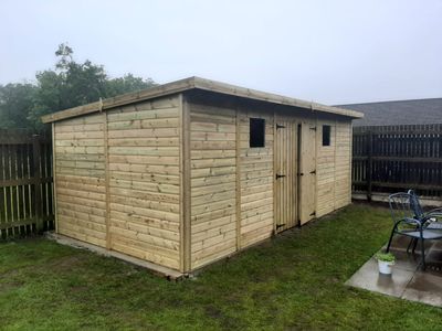 Pent Shed with Central Double Doors & Windows