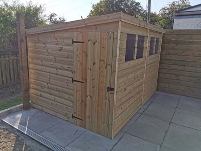 Pent Shed with Door in Side Panel & Windows