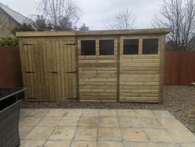 Pent Shed with Double Door & Windows