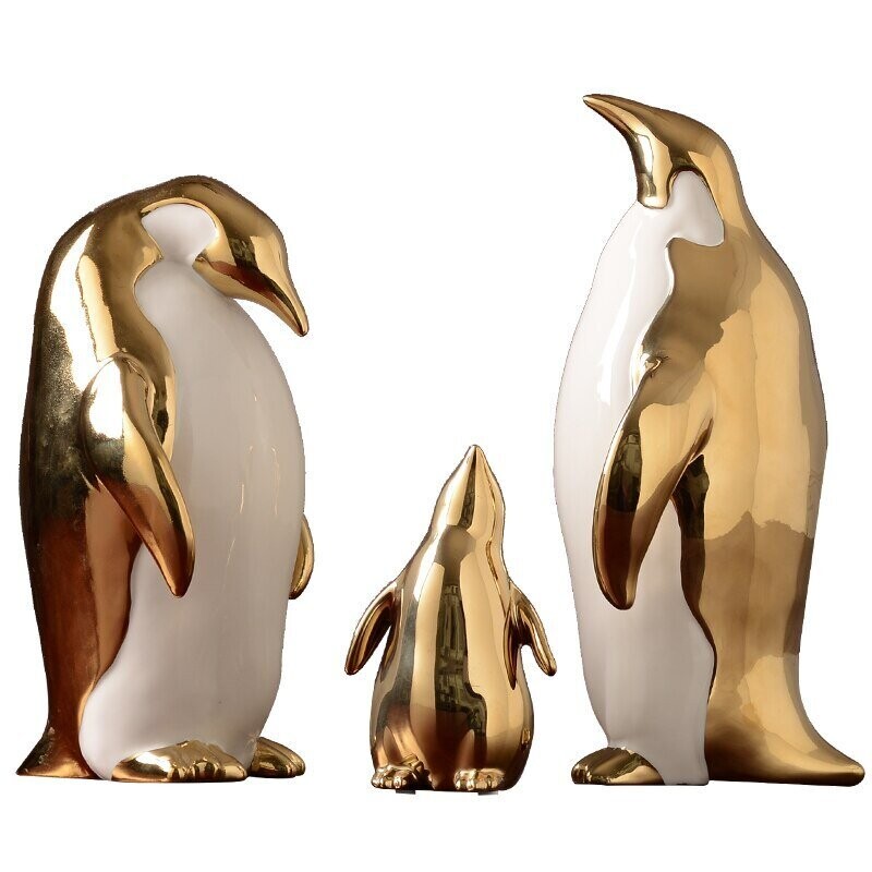 Creative Golden Penguin Home Decor Resin Animal Statue Figurine Desktop Ornaments Living Room Bedroom TV Cabinet Decoration