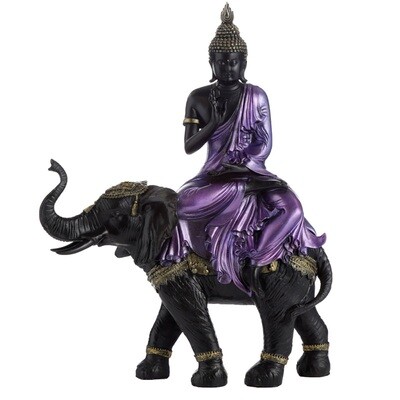 Decorative Purple, Gold & Black Thai Buddha - Riding Elephant BUD352
