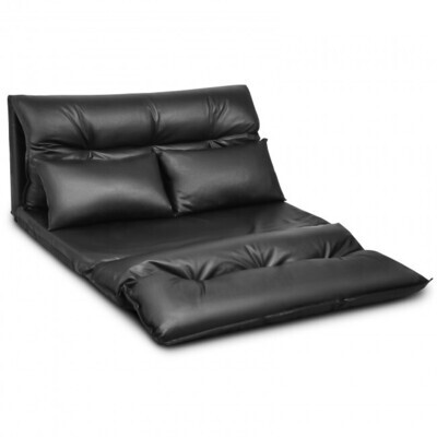 Foldable PU Leather Leisure Floor Sofa Bed w 2 Pillows