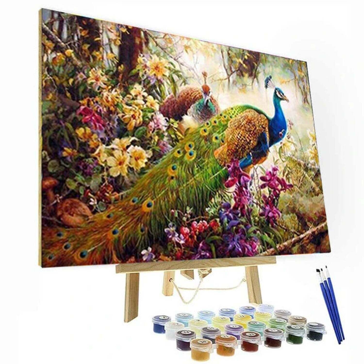 Peacocks & Flowers Paint By Number Painting Set
