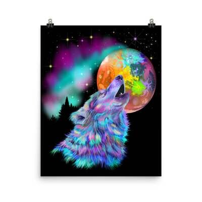 Colorful Howling Wolf Giclee Poster