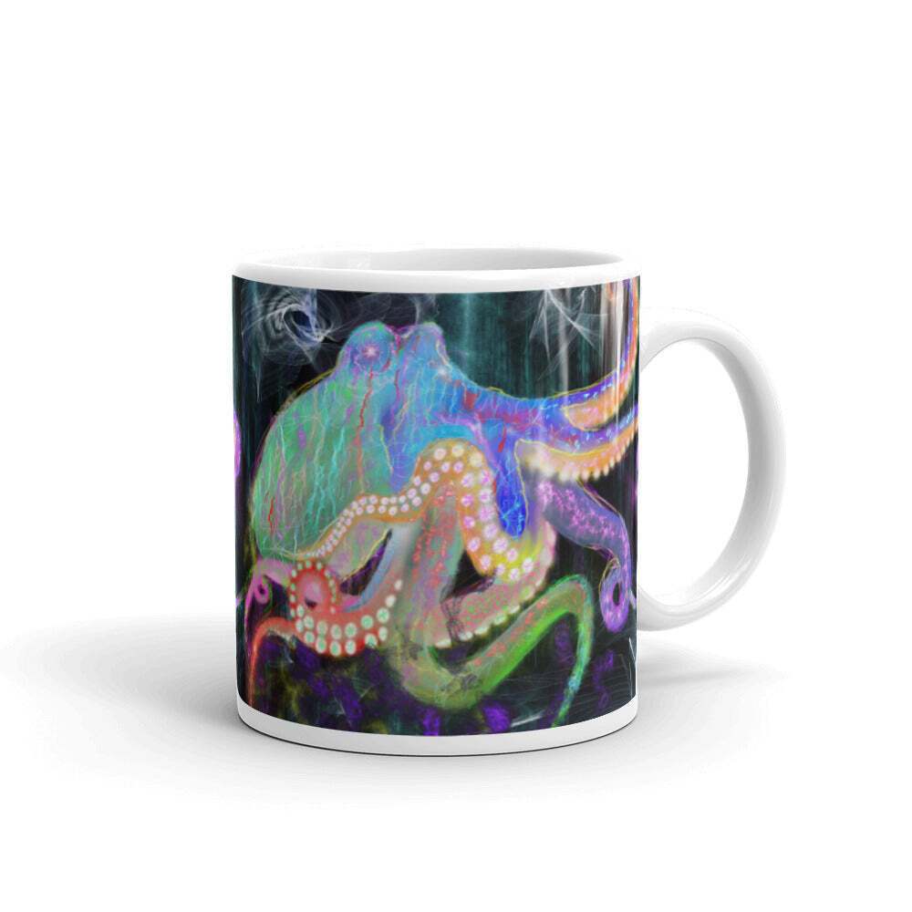 Electric Octopus White glossy mug