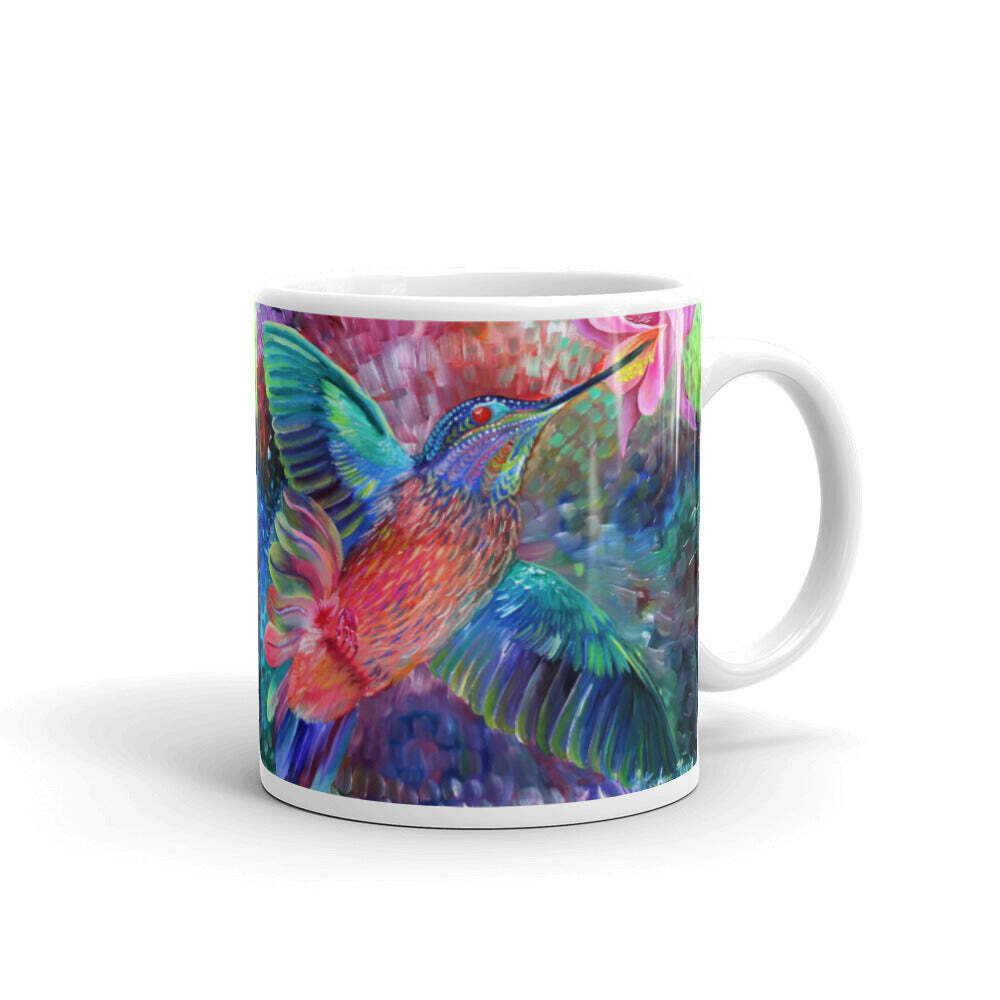 Hummingbird's Desire White glossy mug