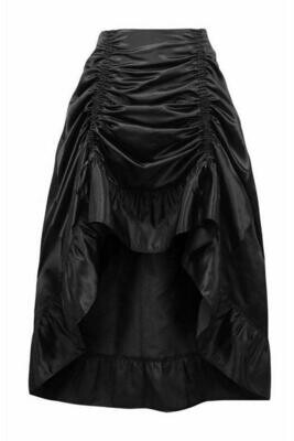 Black Satin Hi Low Ruched Ruffle Skirt