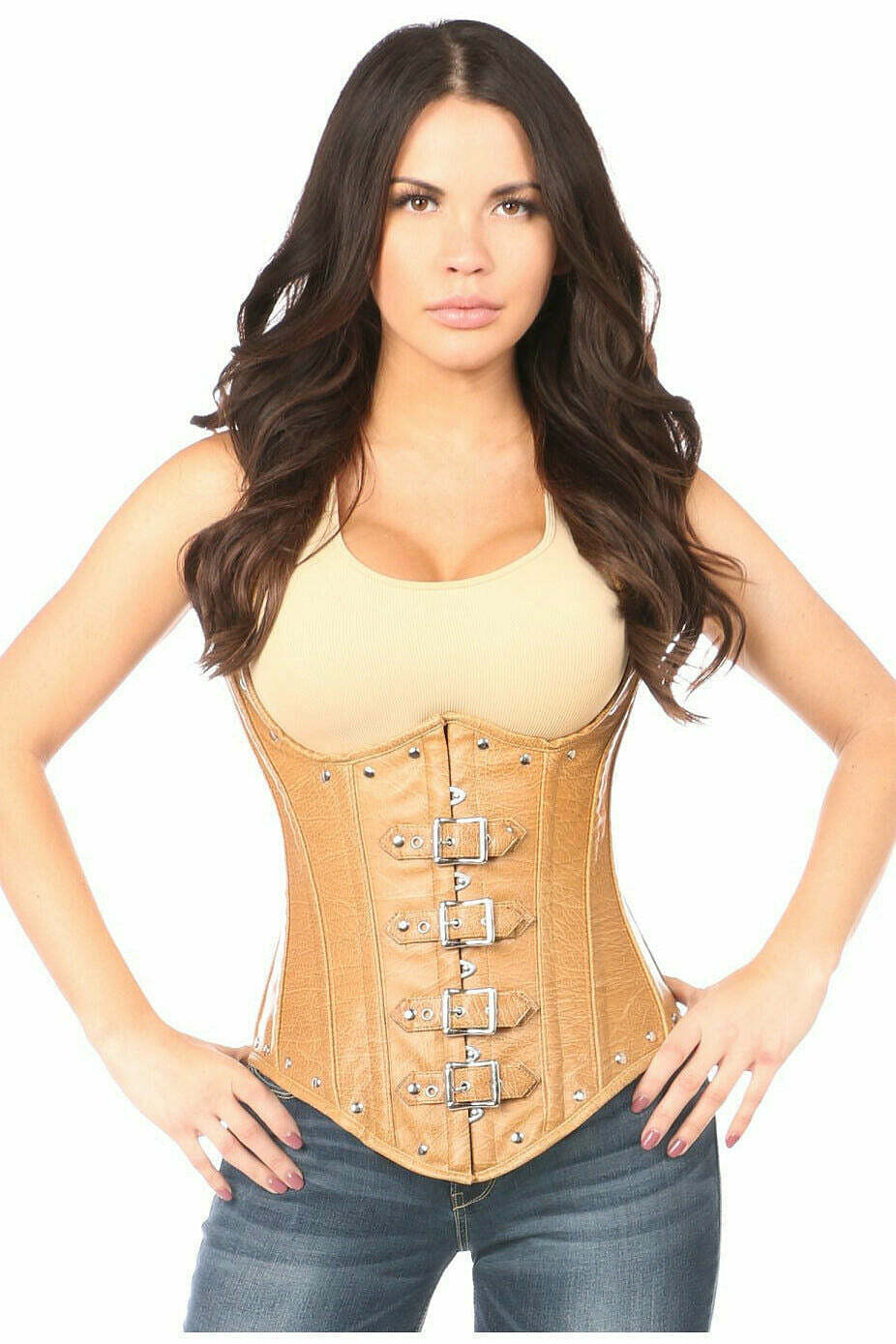 Top Drawer Steel Boned Distressed Faux Leather Underbust Corset Top