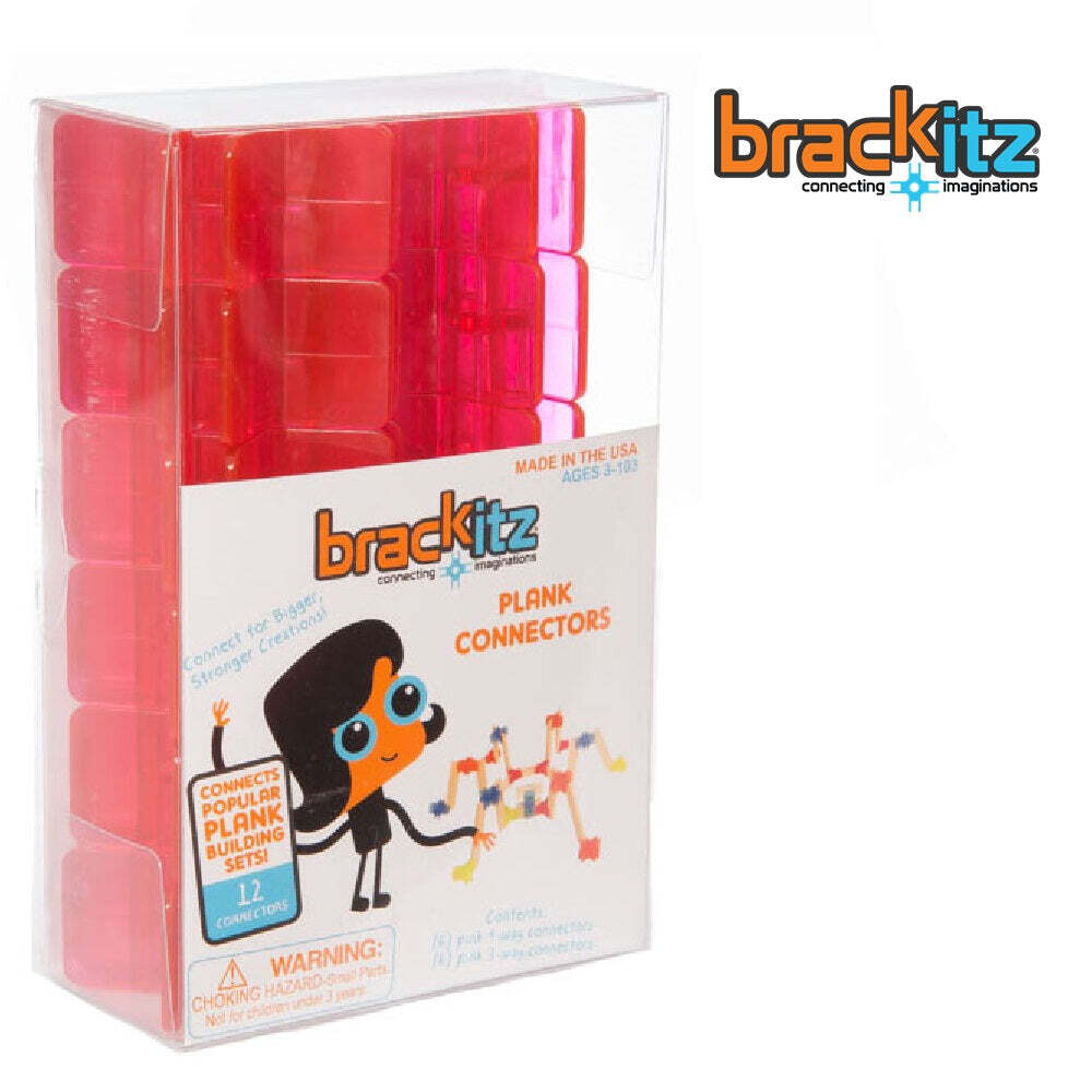 Brackitz Plank Building Toy Connectors, 12 pc Add-On Set (Pink)
