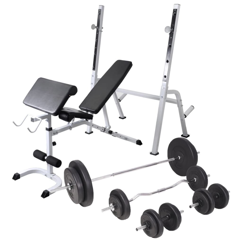 vidaXL Workout Bench with Weight Rack, Barbell and Dumbbell Set 198.4lb
