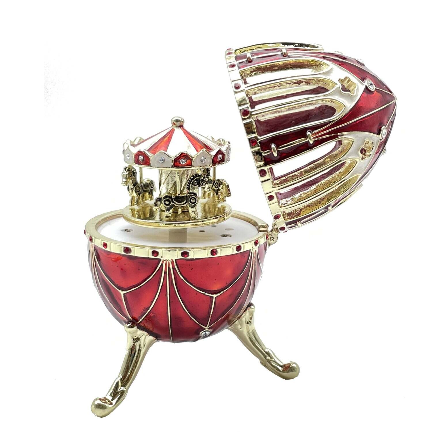 Red Faberge Egg with Horse Carousel Surprise Inside