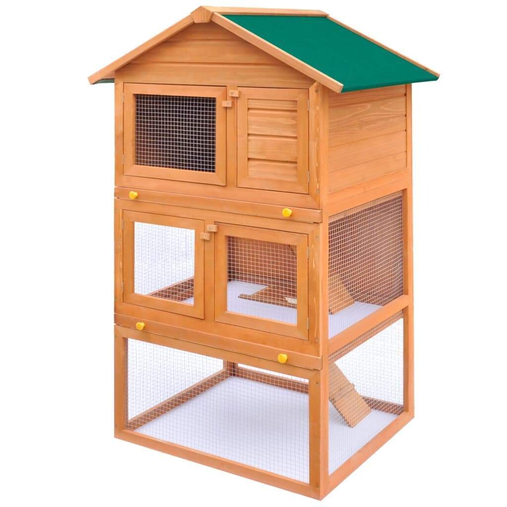 vidaXL Outdoor Rabbit Hutch Small Animal House Pet Cage 3 Layers Wood