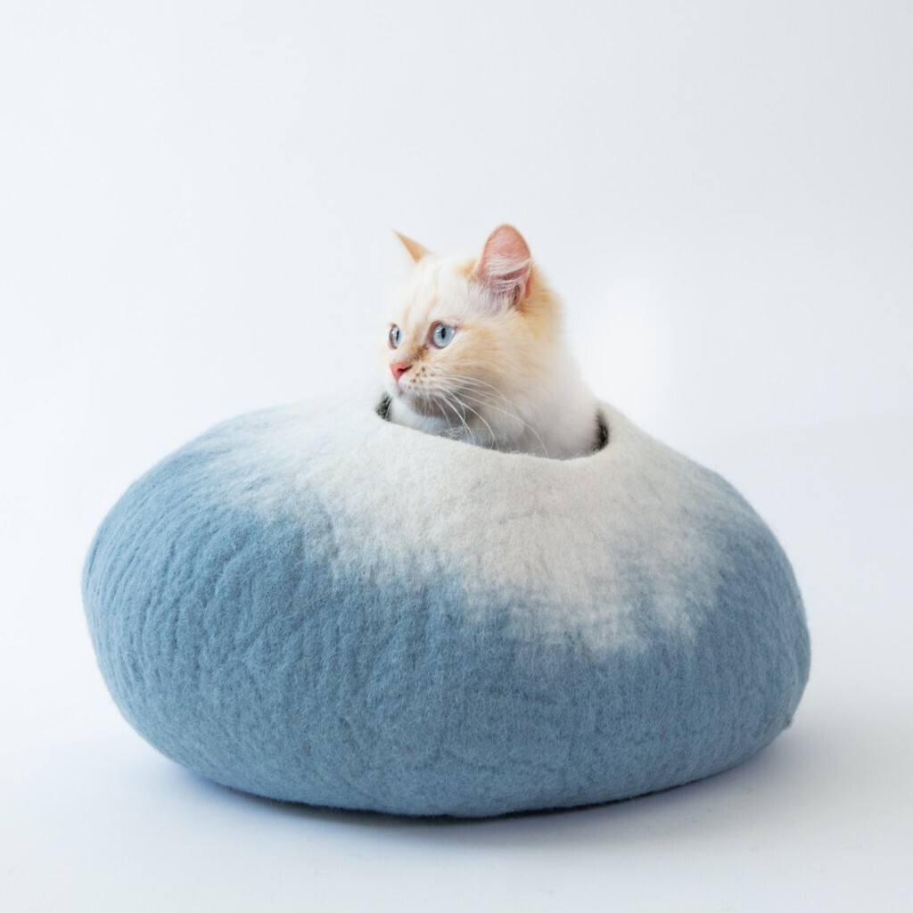Sky Blue and White Cat Cave Bed