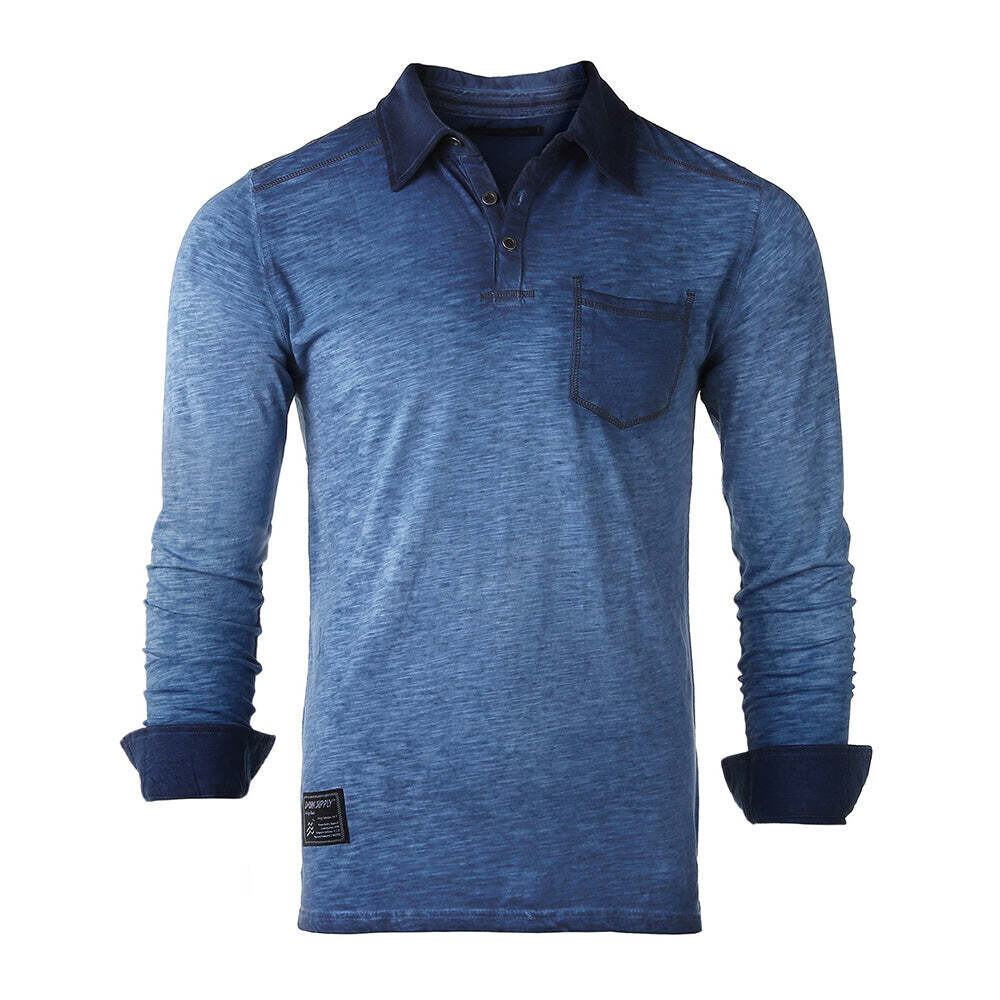 NEW ARRIVAL! ZIMEGO Mens Long Sleeve Oil Wash Vintage Henley Button Cuffs Pocket Polo T-Shirt