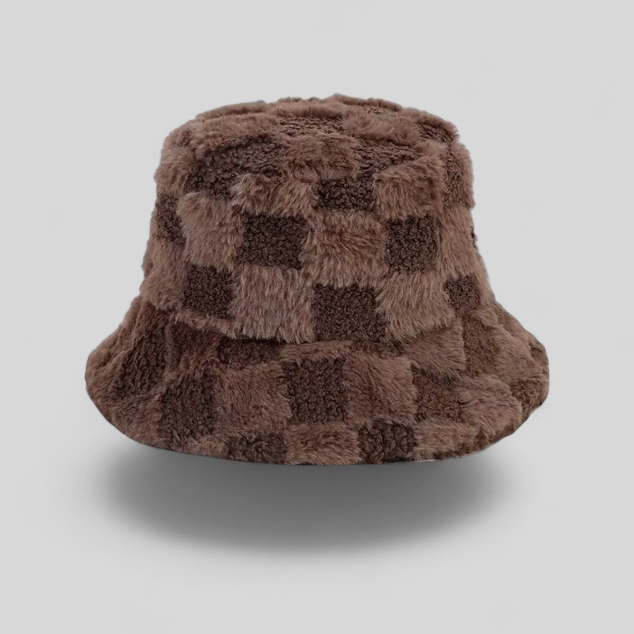 BROWN CHECKERED BUCKET HAT
