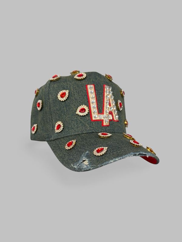 LA- RED RHINESTONES/DENIM