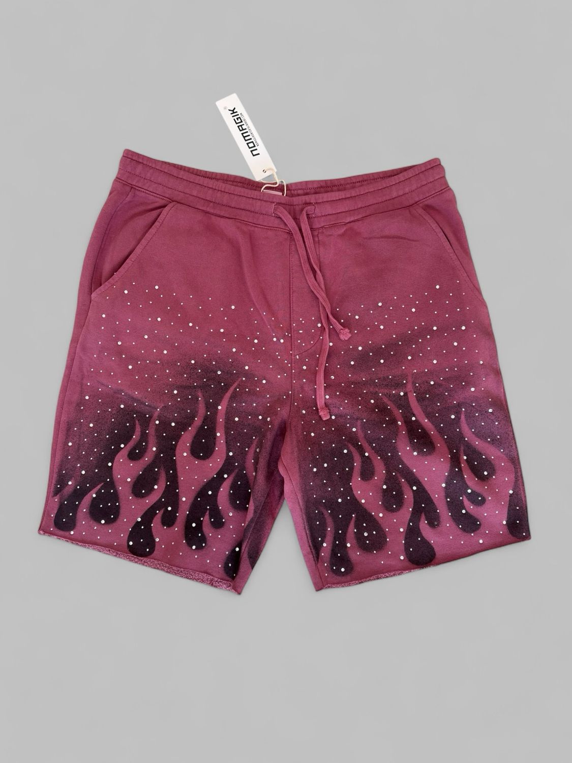 MAROON/FLAME RHINESTONE SHORTS