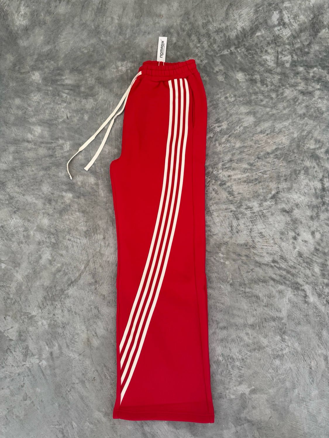 RED SWEAT PANTS -CREAM STRIPES