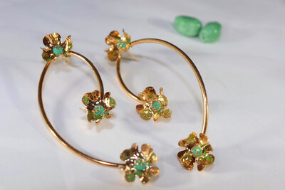 Gold Plated Green Crystal Flowers Branch