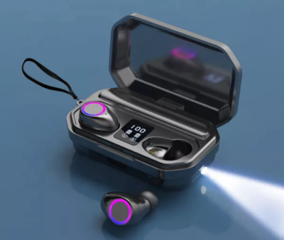 Wireless earphone with USB power bank and LED light