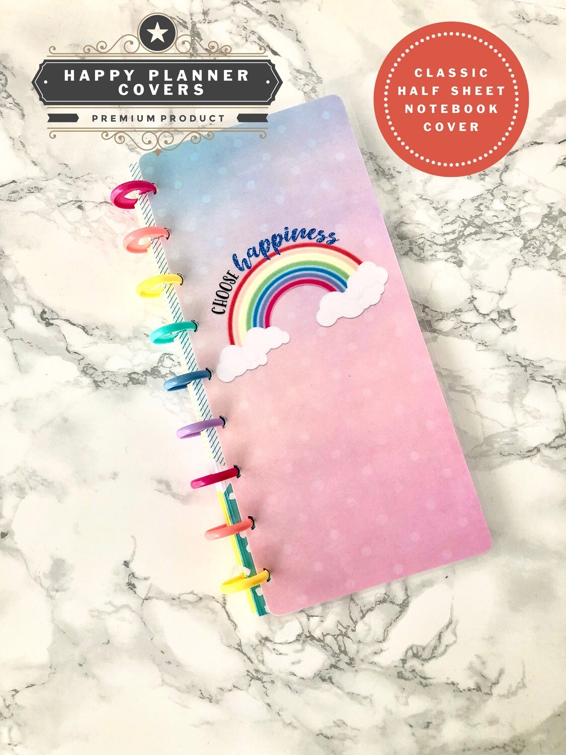 Choose Happiness Happy Planner Half Sheet Cover | Cute Rainbow Ombre Functional Script Pastel