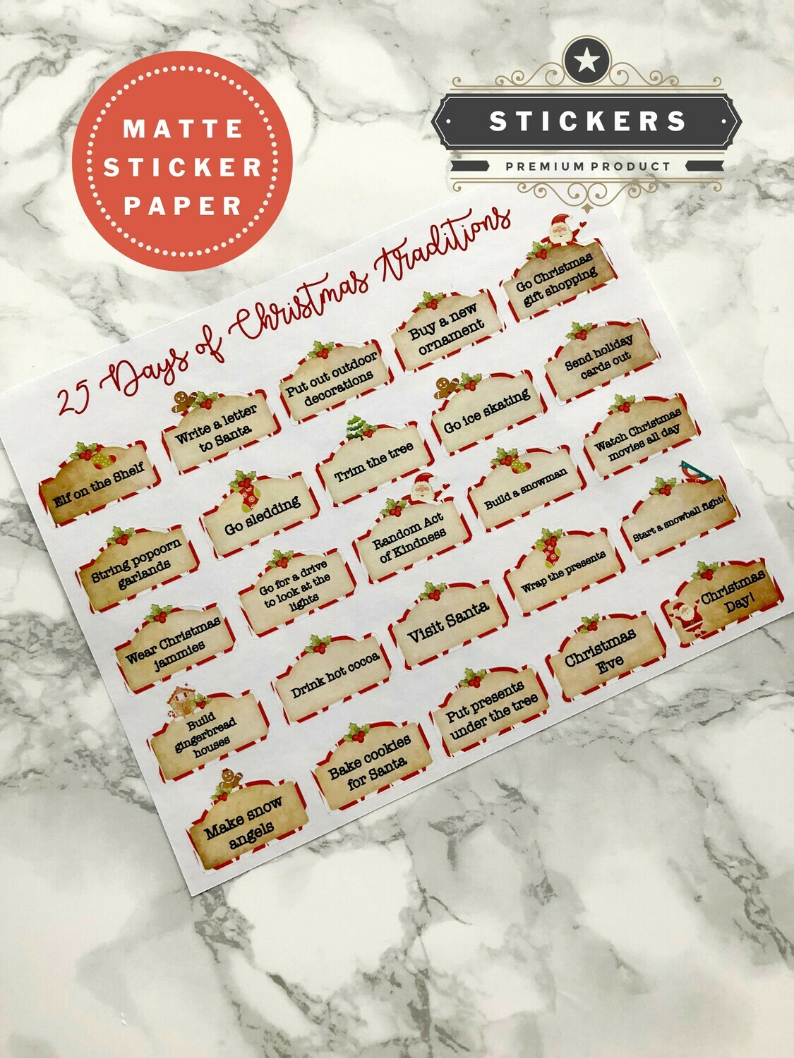 25 Christmas Traditions Sticker Set | Cute Holiday Functional Planner Countdown Happy Planner