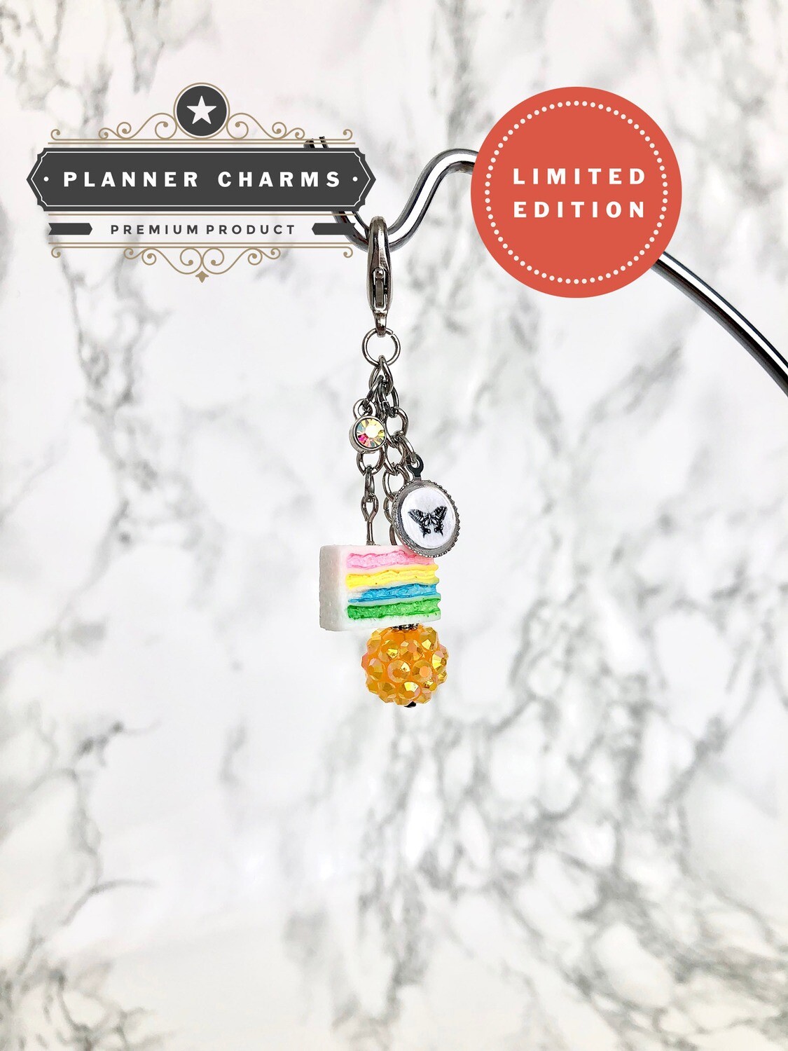 Happy Birthday Planner Charm | Kawaii Cute Cake Silver Crystal Pearl Traveler's Notebook