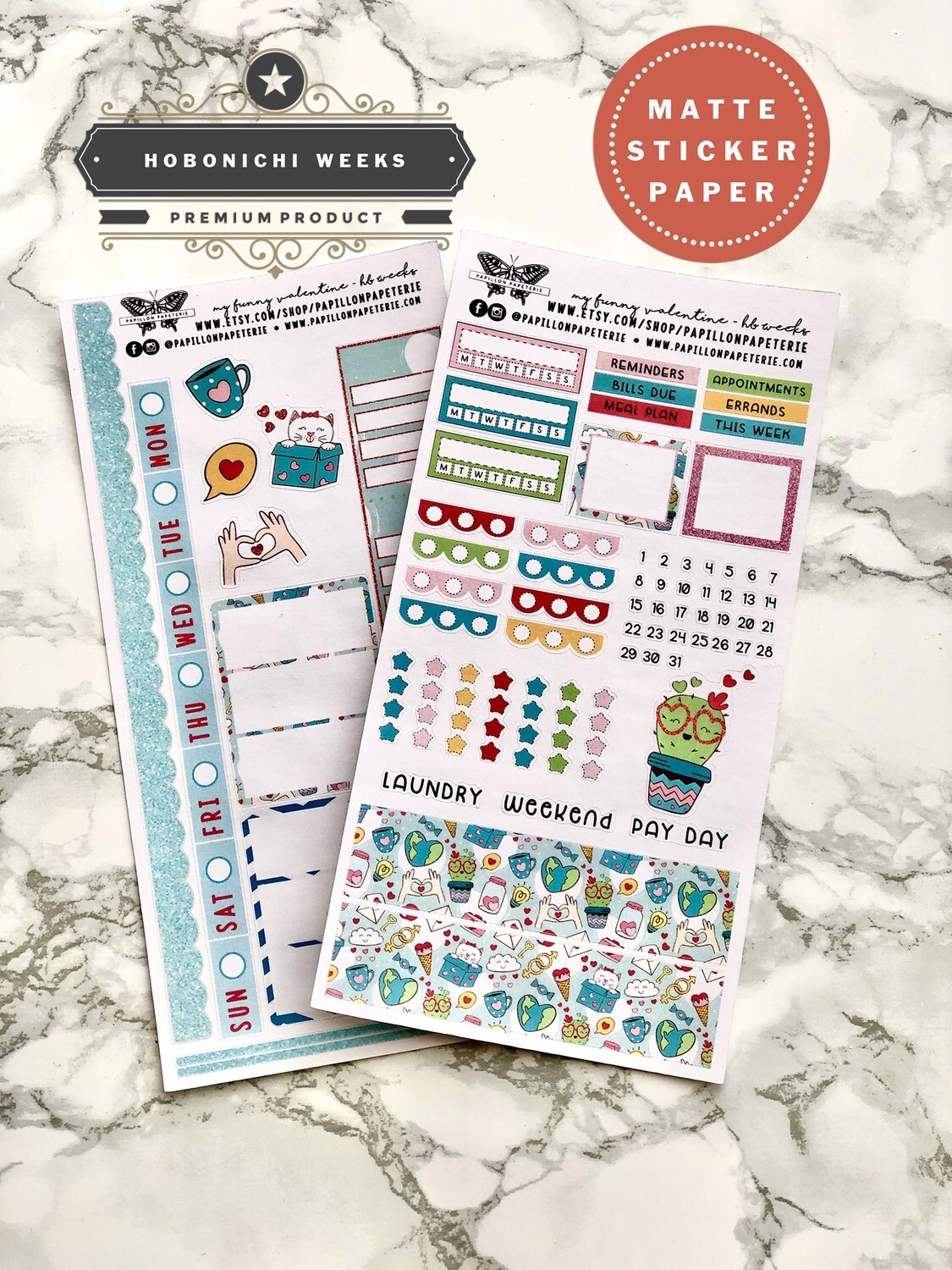 My Funny Valentine Weekly Sticker Kit | Planner stickers for Hobonichi Weeks
