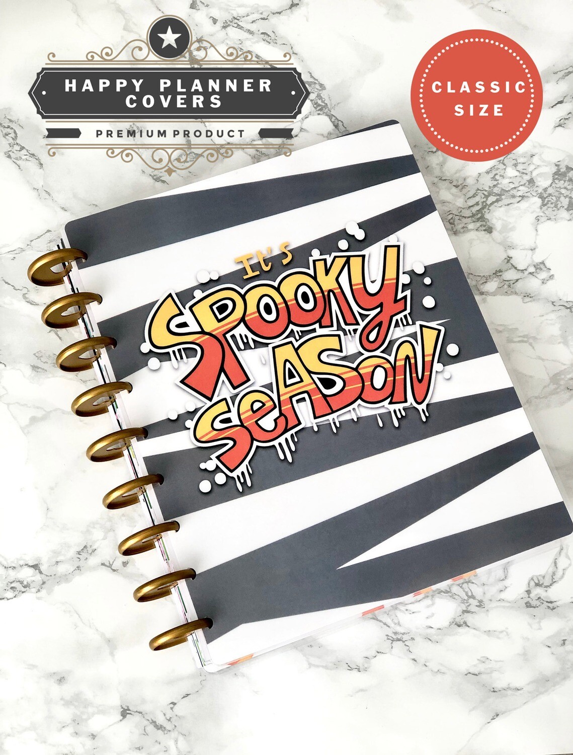 It's Spooky Season Happy Planner Classic Size Cover | Cute Halloween Spooky Black White Modern