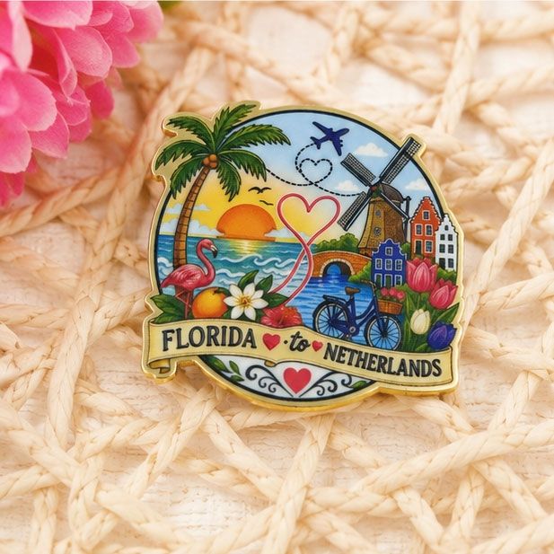 Florida to Netherlands Printed on Metal Convention Pin