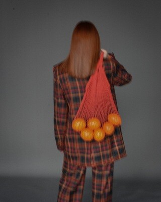 Двубортный пиджак клетка в оранжевом цвете