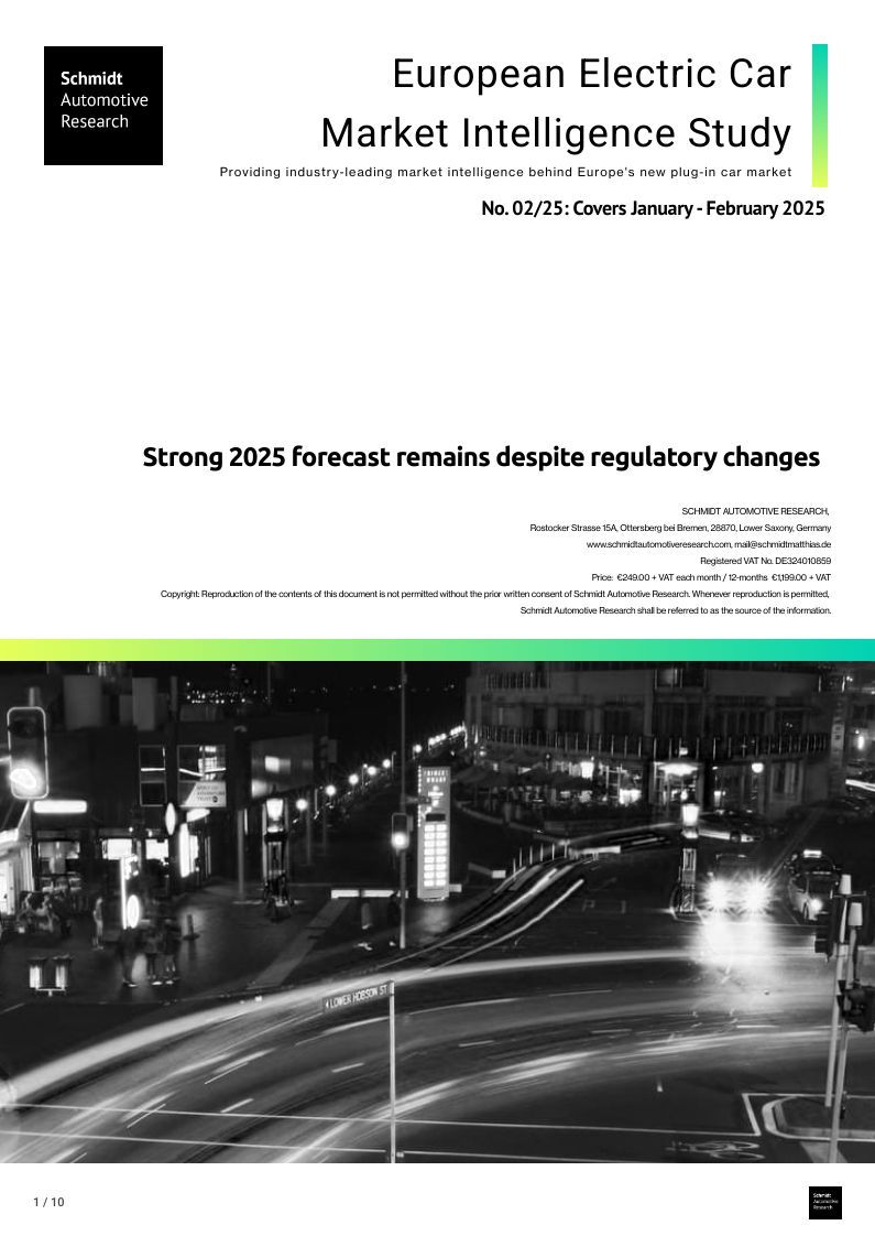 02/2025: Strong European BEV passenger car 2025 forecast remains despite regulatory changes