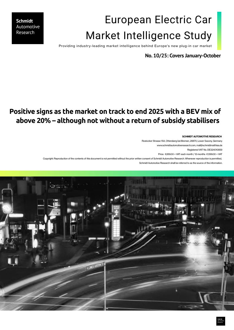 10/2025: Positive signs as the market is on track to end 2025 with a BEV mix of above 20% – although not without a return of subsidy stabilisers