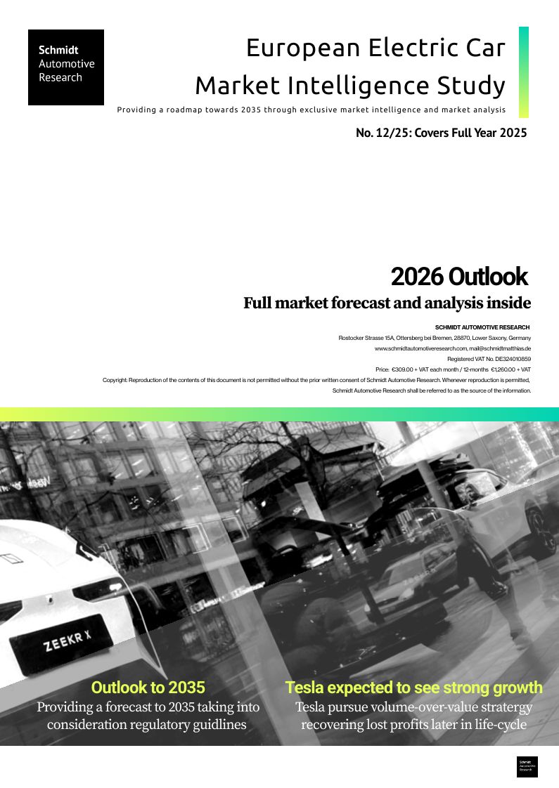 12/2025: 2026 West European BEV passenger car market outlook.  Tesla expected to see strong growth
