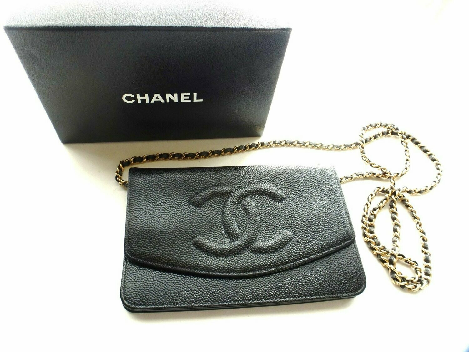 Chanel Vintage Chanel Wallet on Chain WOC Black Quilted Lambskin 
