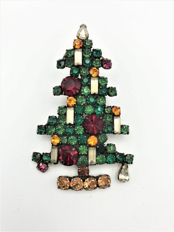 Vintage Xmas tree Brosche sign. Weiss 1940ger Jahre USA