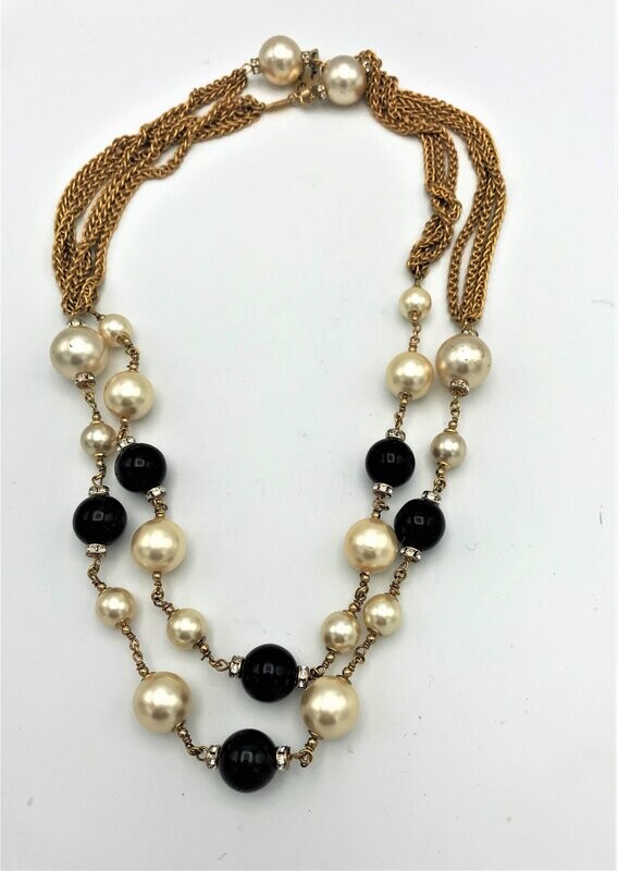 Vintage Chanel Kette/Sautoir schwarzem Gripoix und Perlen sign. 1990ger Jahre
