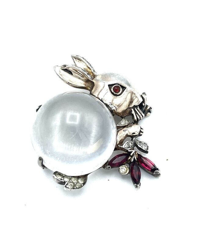 Vintage TRIFARI JELLLY BELLY BUNNY, Silber vergoldet, 1940 USA
